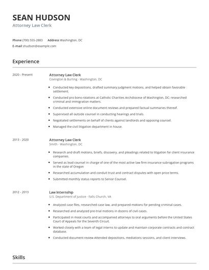 Attorney Law Clerk Resume