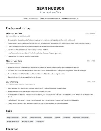 Attorney Law Clerk Resume