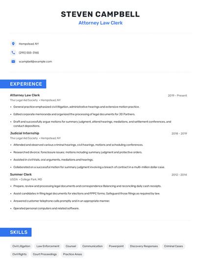 Attorney Law Clerk Resume