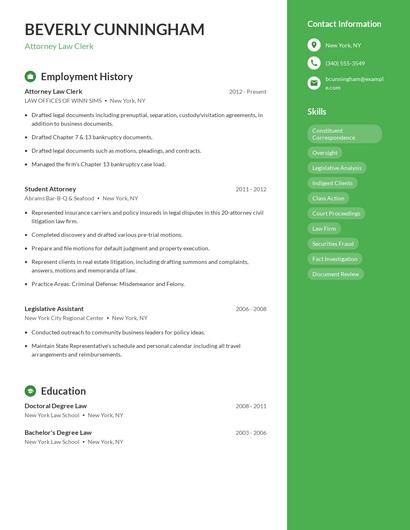 Attorney Law Clerk Resume