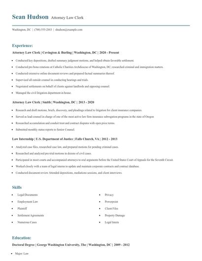 Attorney Law Clerk Resume