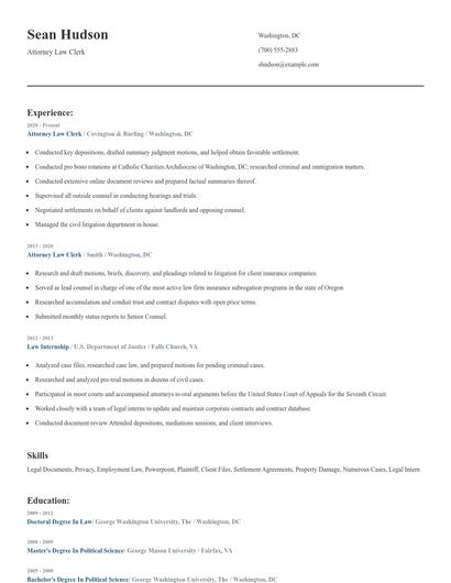 Attorney Law Clerk Resume