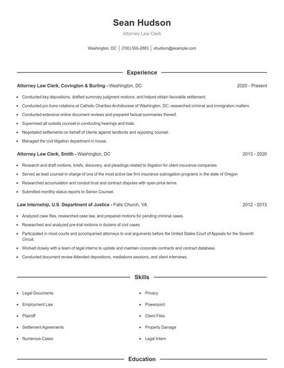 Attorney Law Clerk Resume