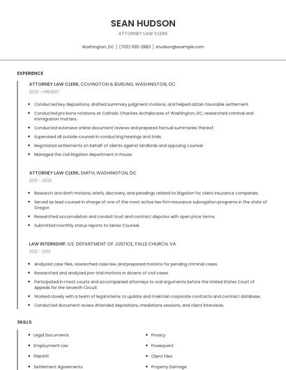 Attorney Law Clerk Resume