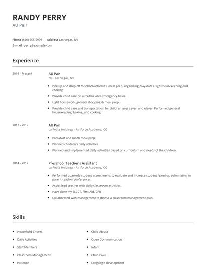 AU Pair Resume