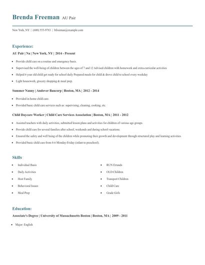 AU Pair Resume