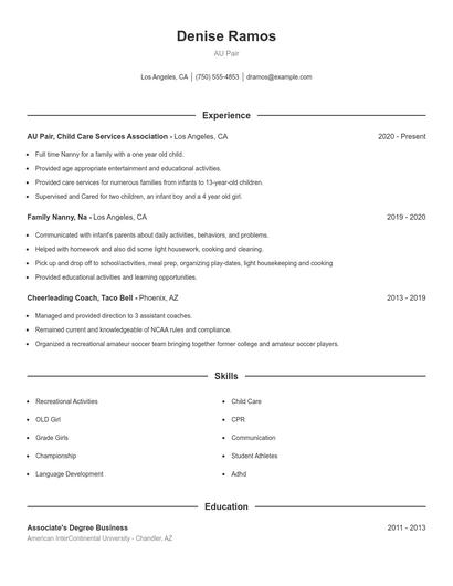 AU Pair Resume