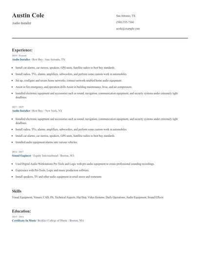 Audio Installer Resume
