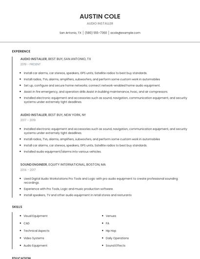 Audio Installer Resume