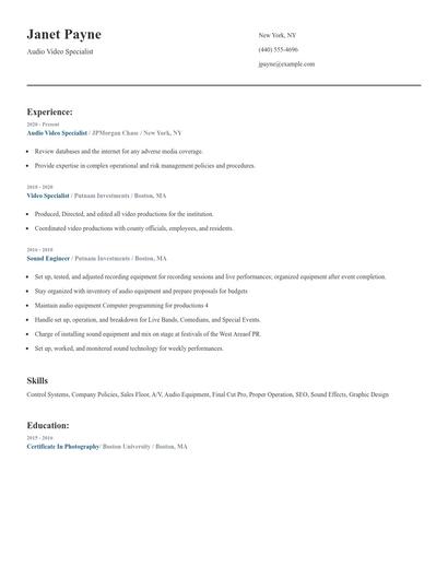 Audio Video Specialist Resume