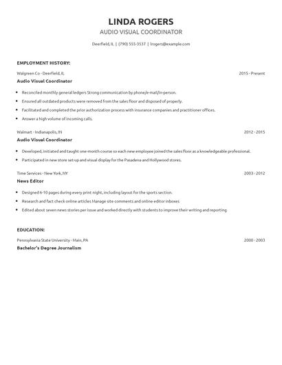 Audio Visual Coordinator Resume