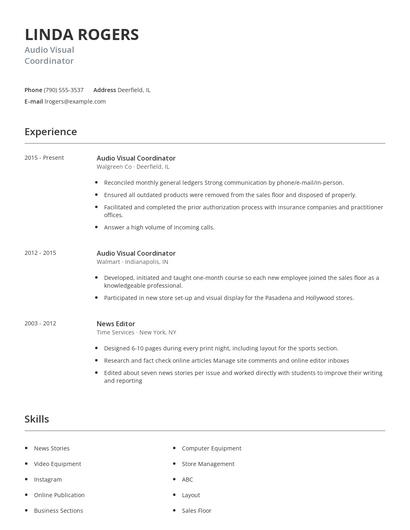 Audio Visual Coordinator Resume