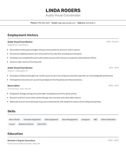 Audio Visual Coordinator Resume