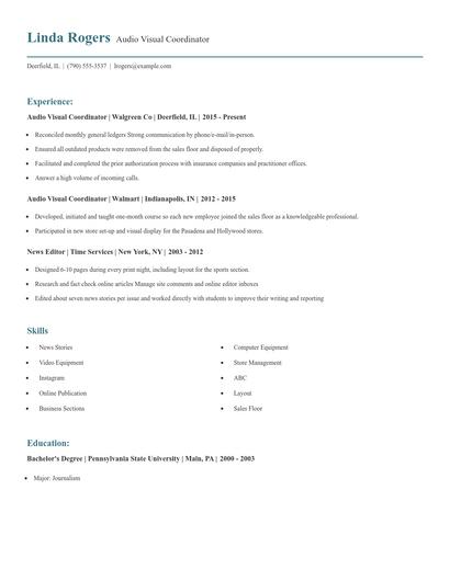 Audio Visual Coordinator Resume