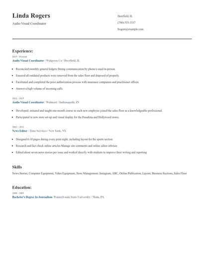 Audio Visual Coordinator Resume