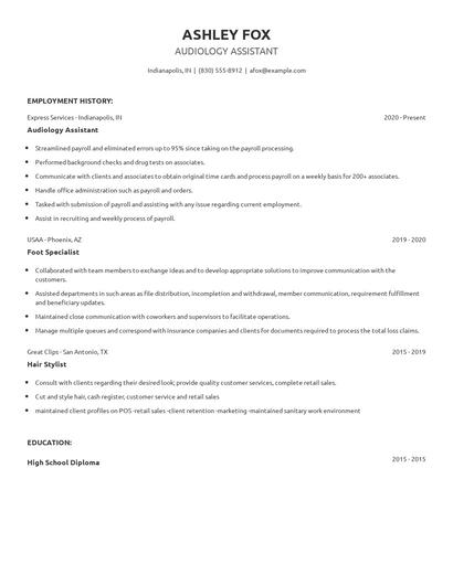 Audiology Assistant Resume