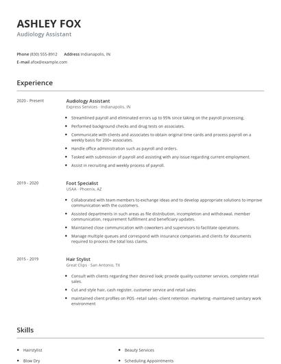 Audiology Assistant Resume