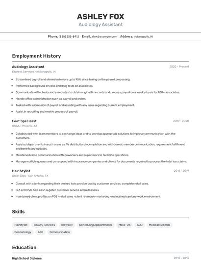 Audiology Assistant Resume
