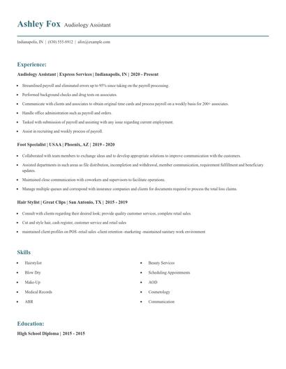 Audiology Assistant Resume