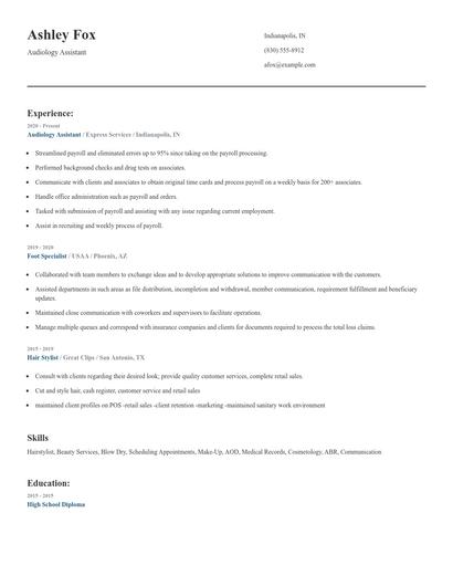 Audiology Assistant Resume