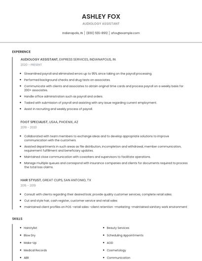 Audiology Assistant Resume