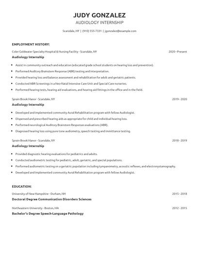 Audiology Internship Resume