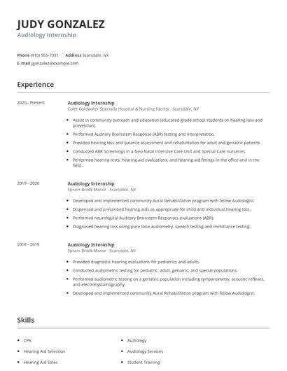 Audiology Internship Resume