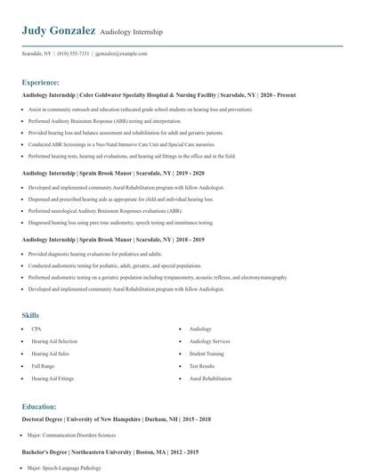 Audiology Internship Resume