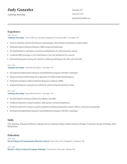 Audiology Internship Resume