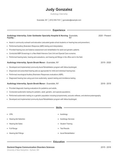 Audiology Internship Resume