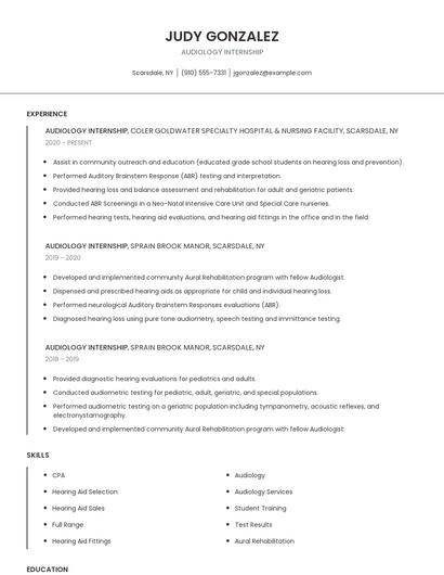 Audiology Internship Resume