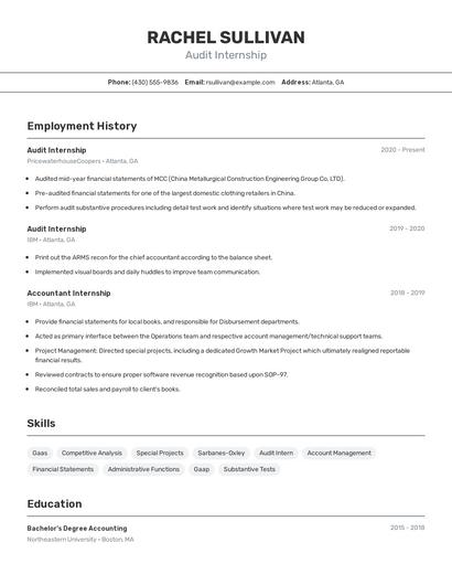 Audit Internship Resume