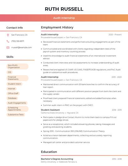Audit Internship Resume