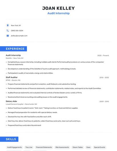 Audit Internship Resume