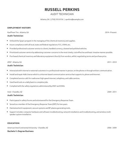 Audit Technician Resume