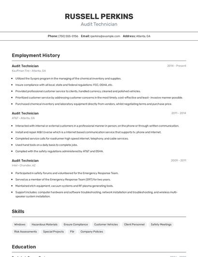 Audit Technician Resume