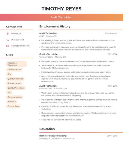 Audit Technician Resume