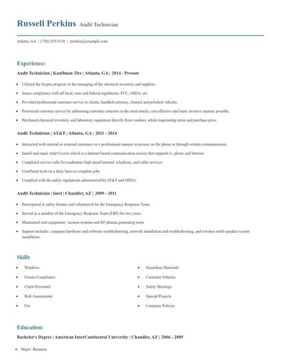 Audit Technician Resume