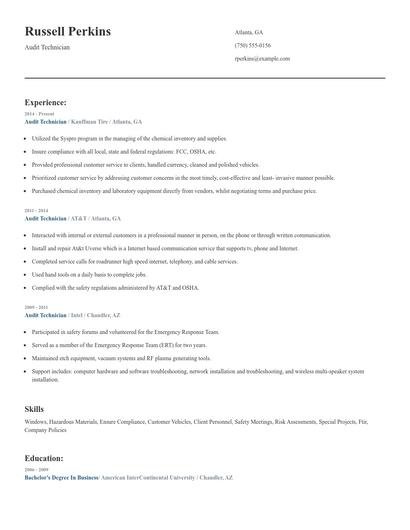 Audit Technician Resume
