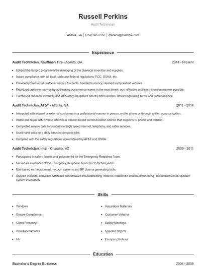 Audit Technician Resume