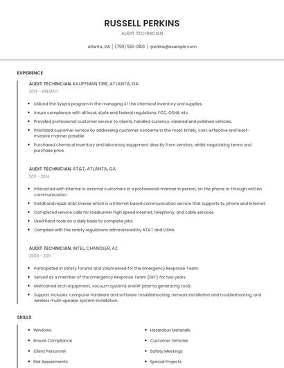 Audit Technician Resume