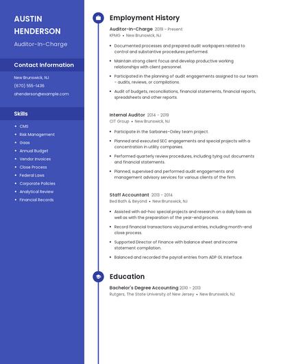 Auditor-In-Charge Resume