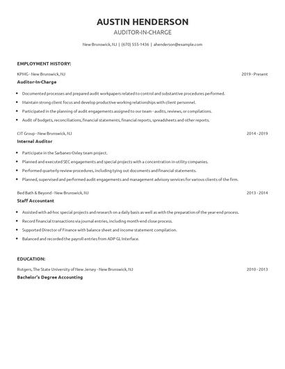 Auditor-In-Charge Resume