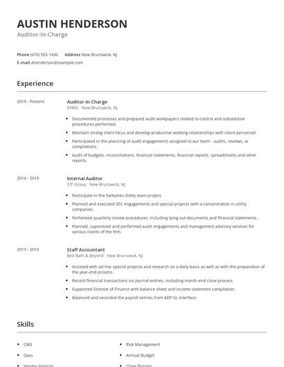 Auditor-In-Charge Resume