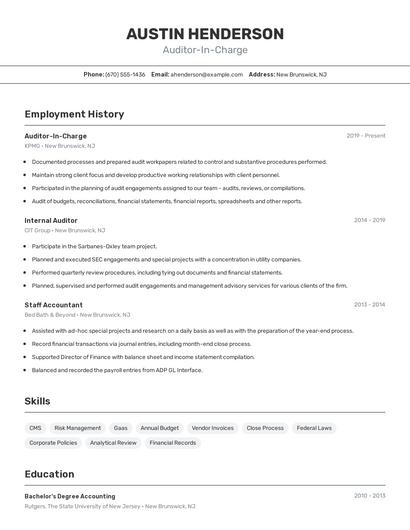 Auditor-In-Charge Resume