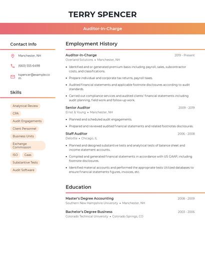 Auditor-In-Charge Resume