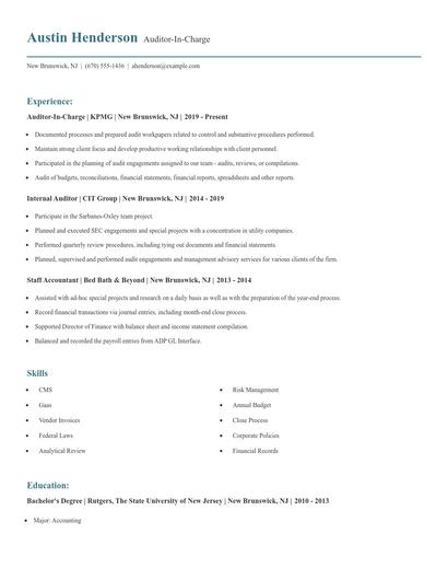 Auditor-In-Charge Resume