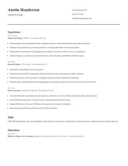 Auditor-In-Charge Resume