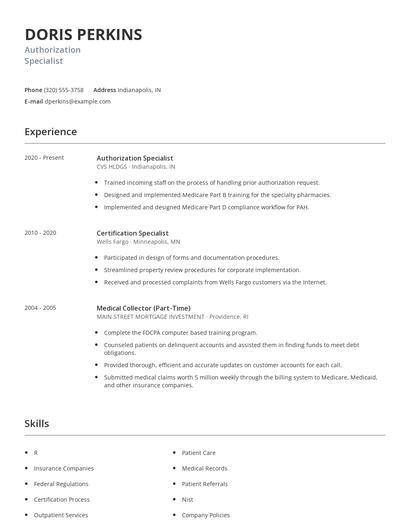 Authorization Specialist Resume