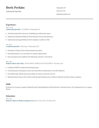 Authorization Specialist Resume